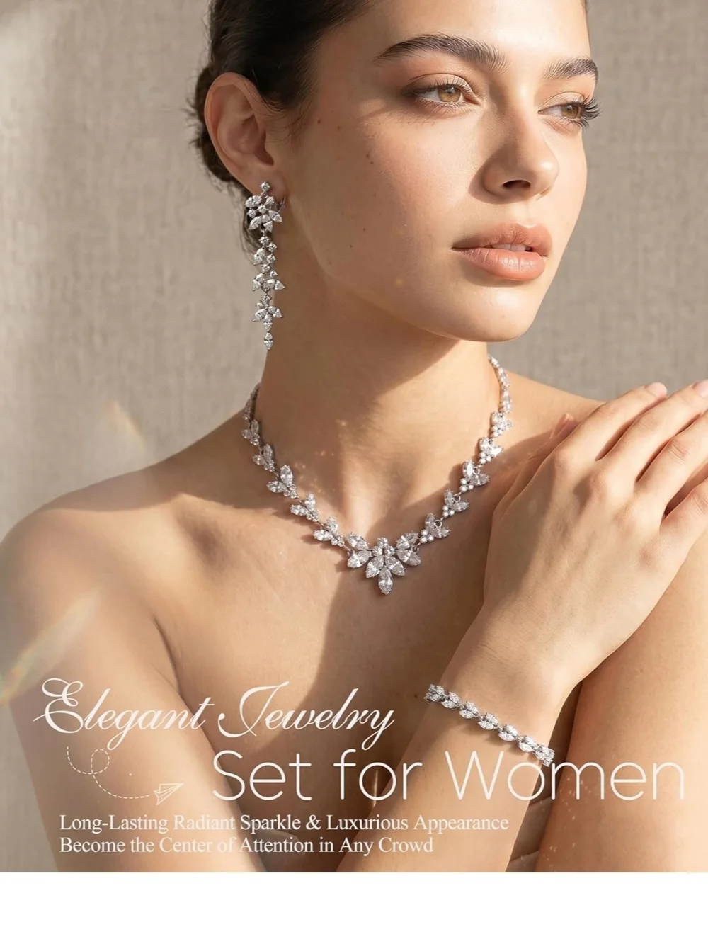 Crystal Bridal Necklace and Earring Set in Silver CLIP OR PIERCED  EARRINGS